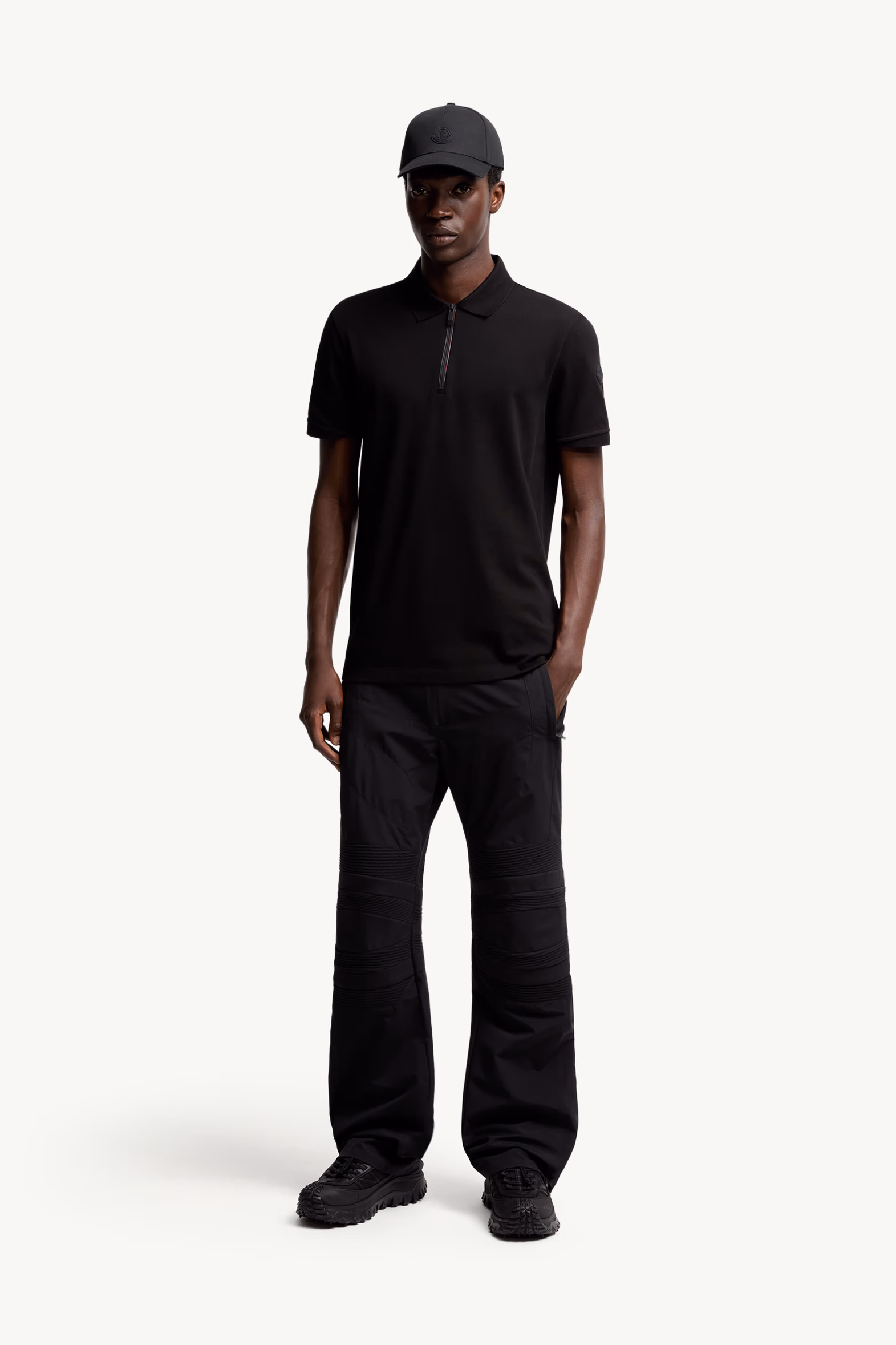 Logo Patch Cotton Piquet Polo Shirt Men Black Moncler 0